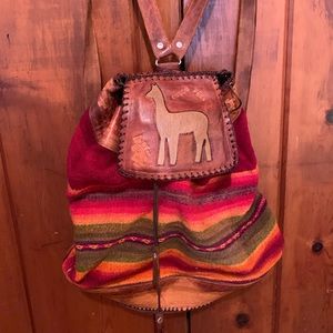 Authentic Peruvian wool and leather backpack